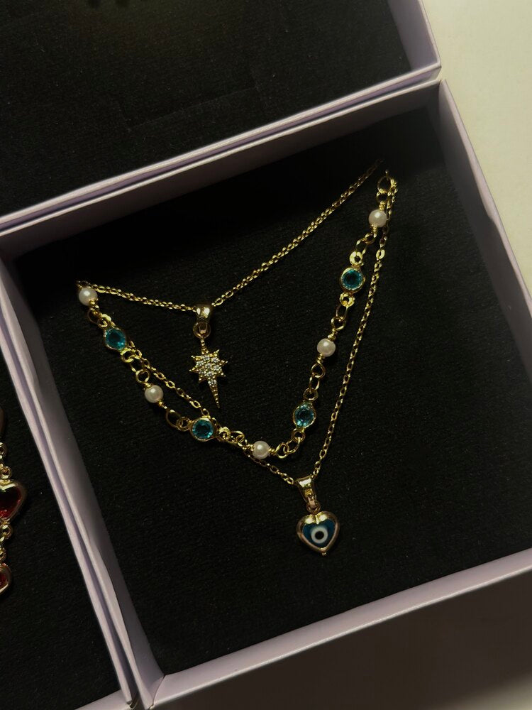 Turkuaz Nazar Boncuklu Kalp Kolye - Mond Jewelry