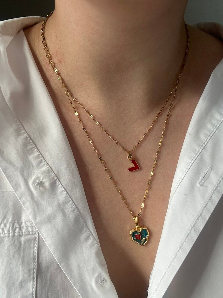 Gül Detaylı Kalp Kolye - Mond Jewelry