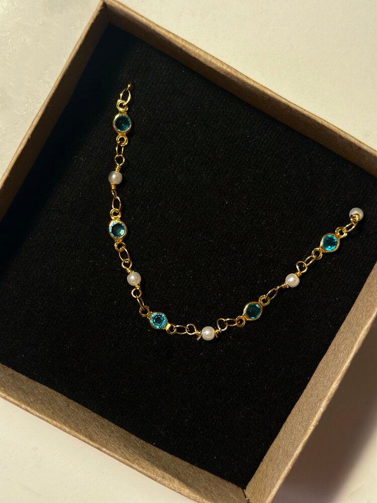 Mavi Taşlı Zincir - Mond Jewelry