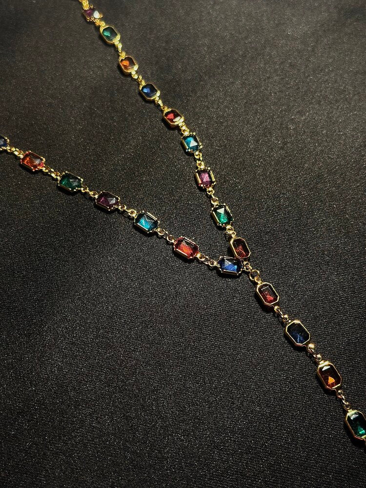Y Model Renkli Taşlı Kolye - Mond Jewelry