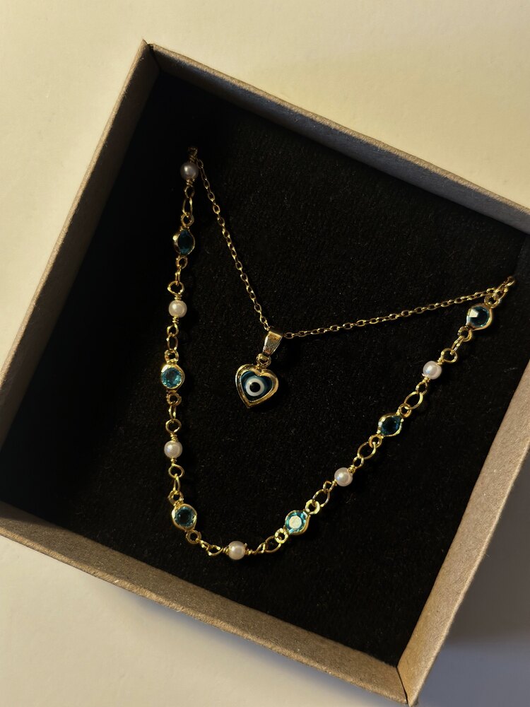 Turkuaz Nazar Boncuklu Kalp Kolye - Mond Jewelry