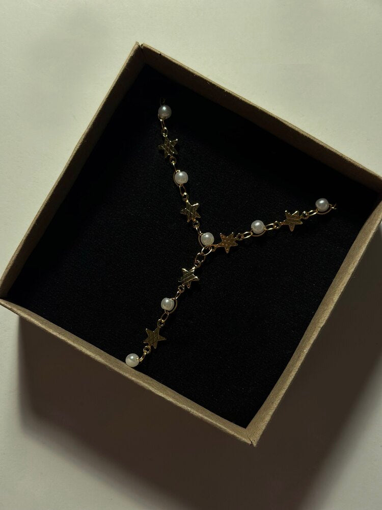 Y Model İnci ve Yıldızlı Kolye - Mond Jewelry